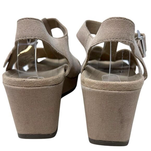 Vionic Women's‎ Tawny Strappy Sandal Nude Suede 9 Wedges Ankle Strap Shoes - Picture 3 of 5